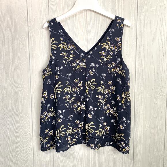 LOFT Blue Floral V-Neck Tank Small - Picture 2 of 7